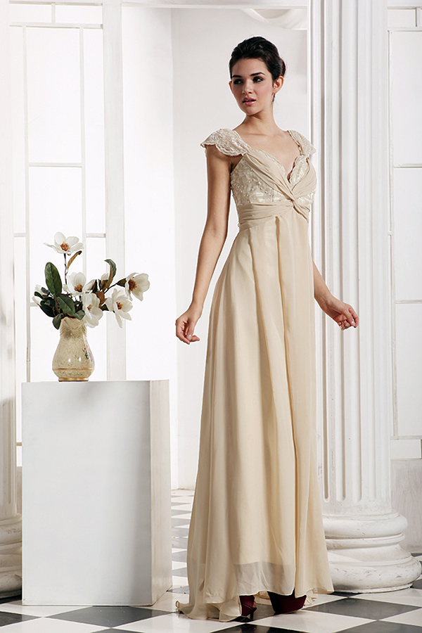 Sweetheart Short Sleeve Chiffon Evening Dress - Click Image to Close